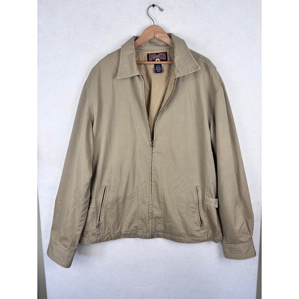 Duluth Trading Co Mens Large Tall Khaki Cotton Twill Full Zip Work Jacket Tan